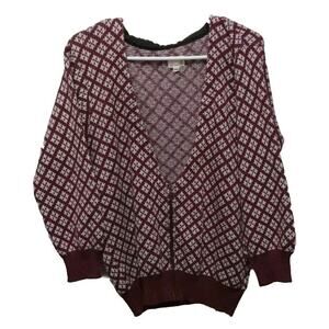 VTG Urban Renewal Burgundy White Zip Cardigan Sweater M/L Academia Preppy Y2K